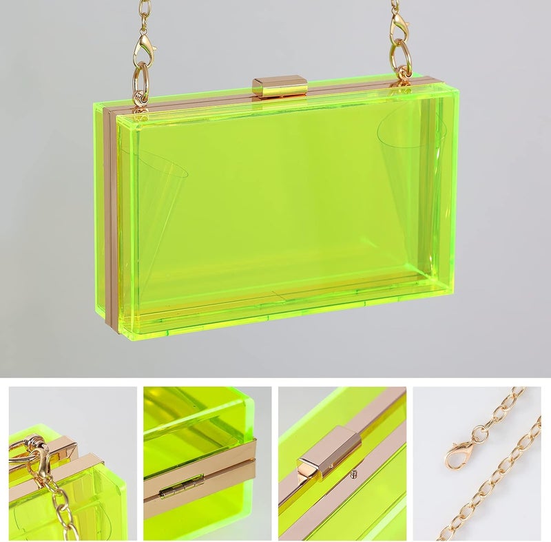 WJCD Women Clear Purse Acrylic Box Clutch Handbag, Small Transparent Crossbody Evening Bag Stadium Approved Gold Chain Strap - Image 3