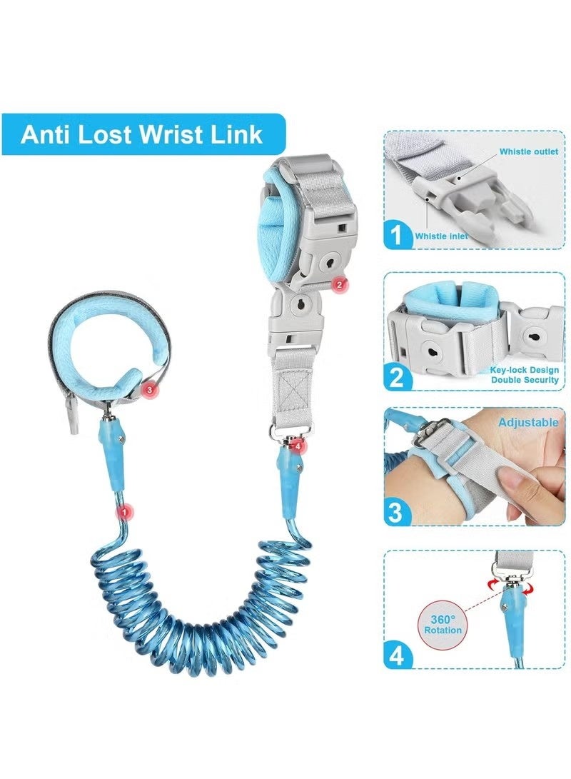 KIIUMI Toddler Safety Harness Walking Leash,Anti Lost Wrist Link,Child Leash Secure Harness with Key Lock,Safety Wrist Leash for Kids Baby Boys and Girls 5 feet(BLUE) - Image 3