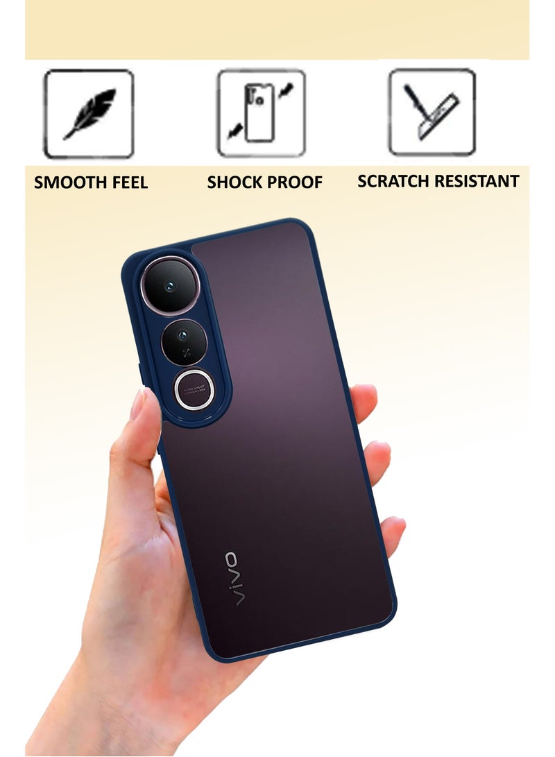 For Vivo V50 Lite - Hard Back Transparent Crystal Clear Case with Colourful TPU Bumper & Drop Protection Case Cover - Blue
