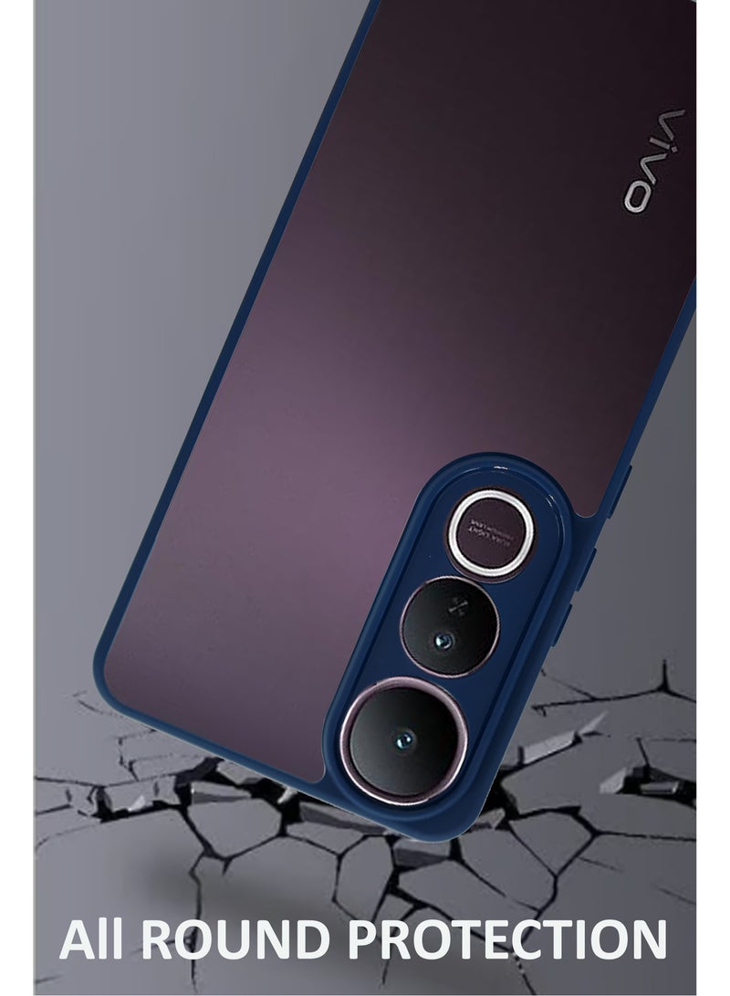 For Vivo V50 Lite - Hard Back Transparent Crystal Clear Case with Colourful TPU Bumper & Drop Protection Case Cover - Blue