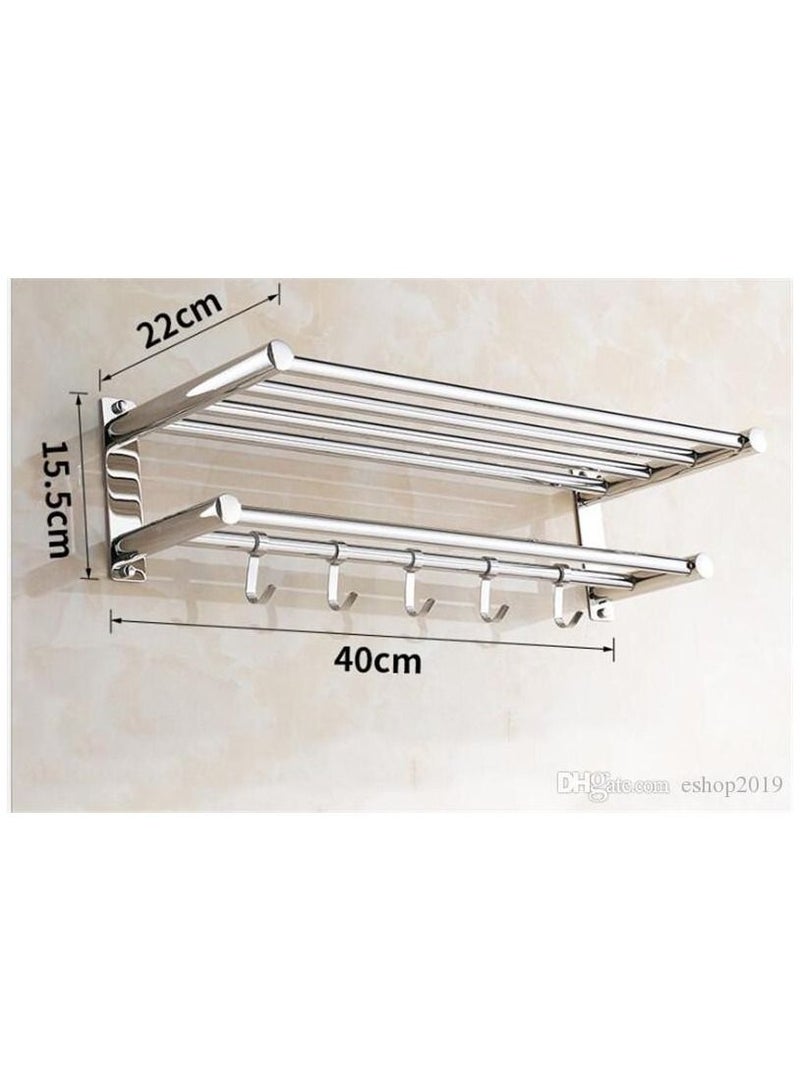 Stainless Steel Wall Mounted Towel Holder Shelf Silver  - Image 2