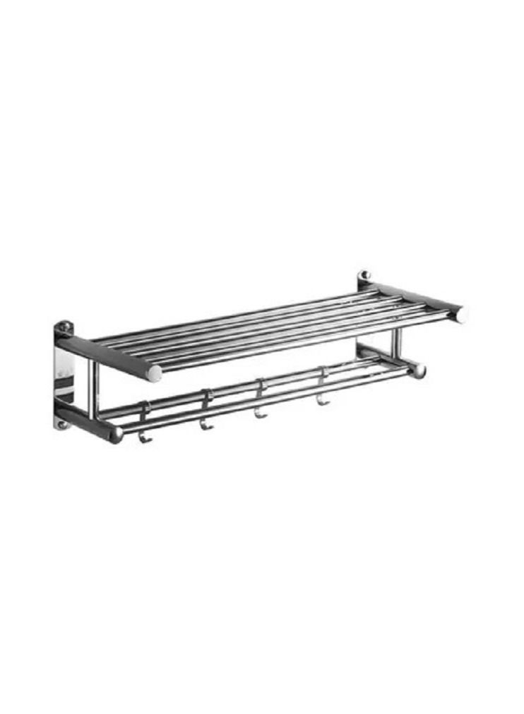 Stainless Steel Wall Mounted Towel Holder Shelf Silver  - Image 1