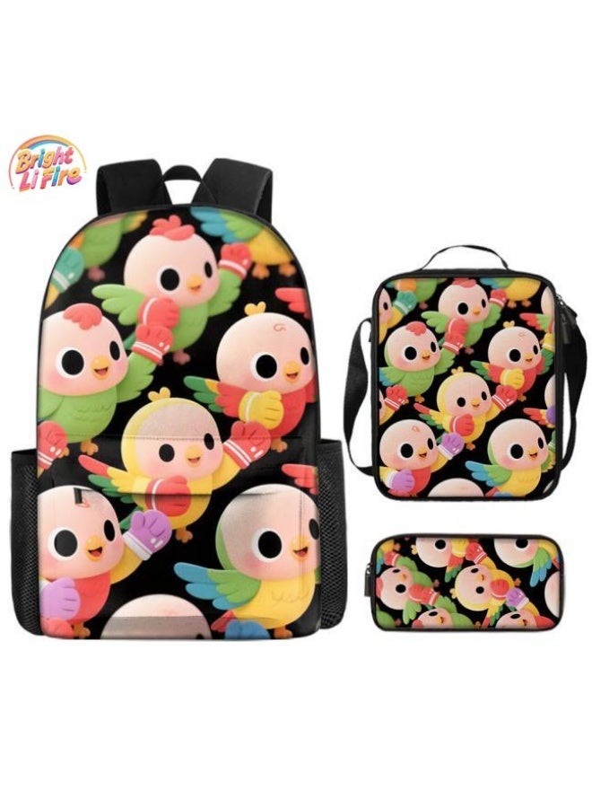 Bright Li Fire Unlock the new fashion of childish fun! Three-piece set of bags, cartoon elements for children and teenagers (students, children, friends' outings, mountain climbing, schooling, etc. can be used) - 8  - Image 1