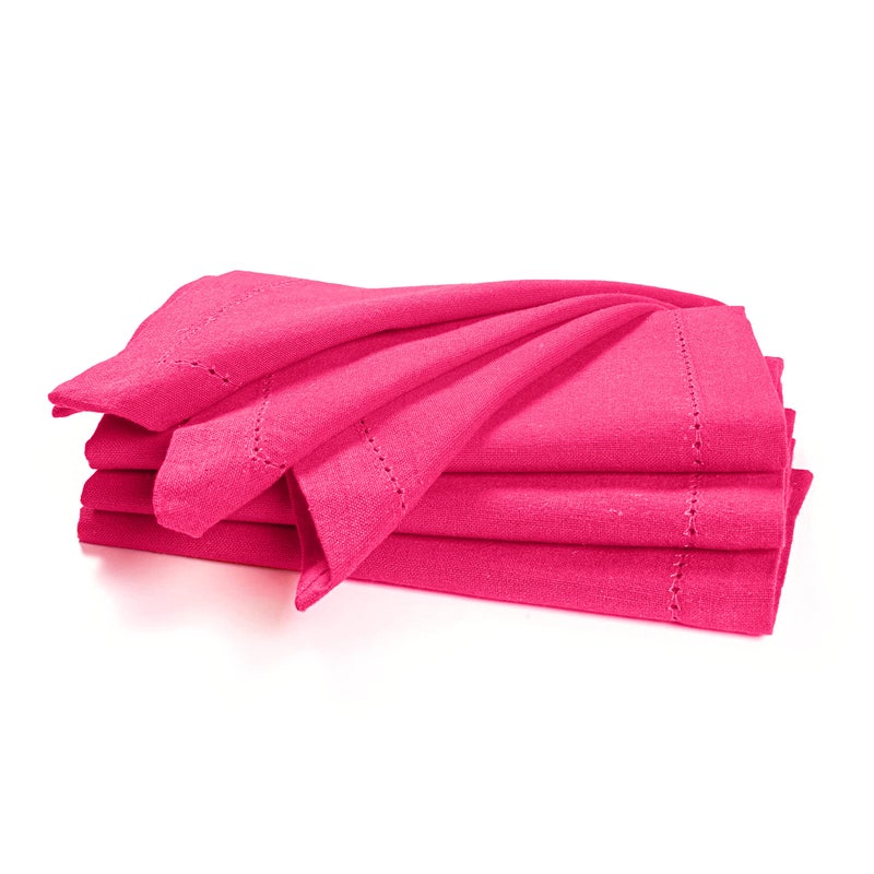 Palisa Cloth Dinner Napkins with Hemstitched Detailing Mitered Corners Set of 4 18x18 Inches Hot Pink Cotton Reusable Dinner Napkins for Valentines Day Table Linen for Weddings Everyday Use