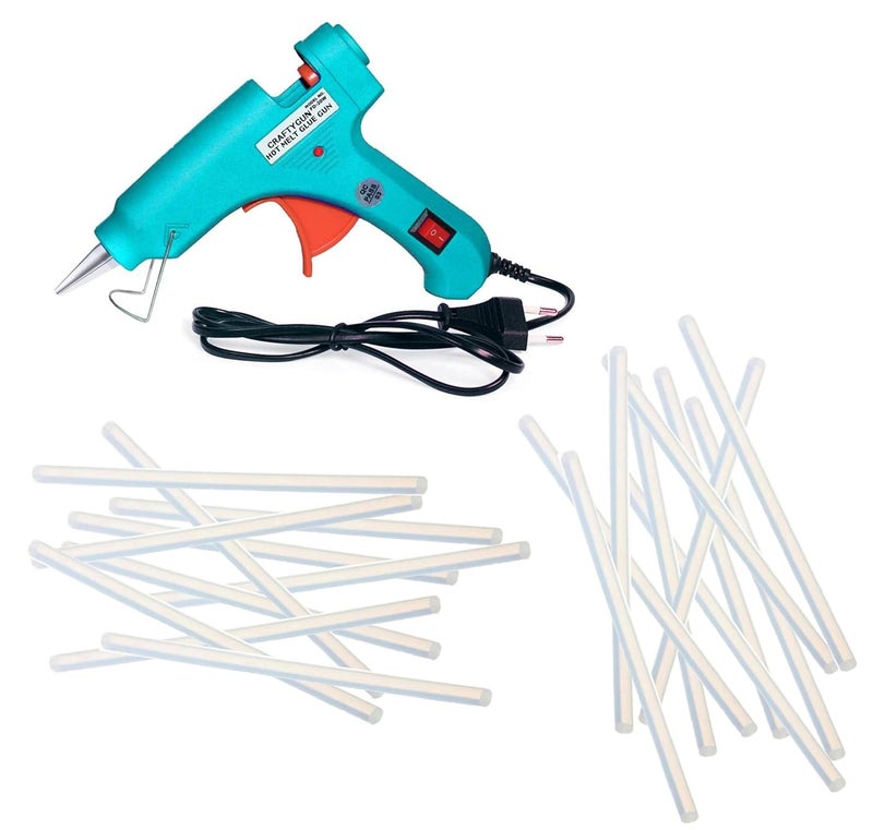 CRAFTYGUN TURQUOISE MINI 20 WATT HOT MELT GLUE GUN WITH 20 GLUE STICKS - Image 1