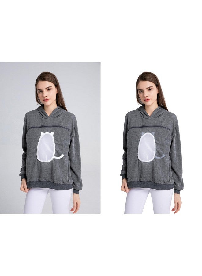 Alyc Pet Carrier Hoodie Cat Dog Pouch Holder Sweatshirt Large Pocket Pullover Shirt With Cat Ear For Women Dark Gray - Image 2