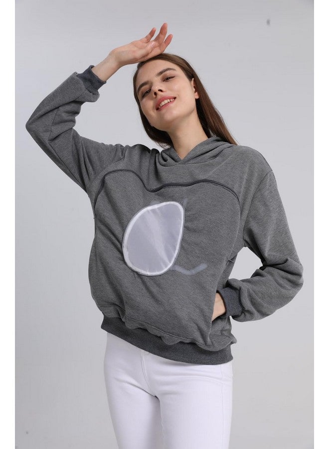 Alyc Pet Carrier Hoodie Cat Dog Pouch Holder Sweatshirt Large Pocket Pullover Shirt With Cat Ear For Women Dark Gray - Image 5