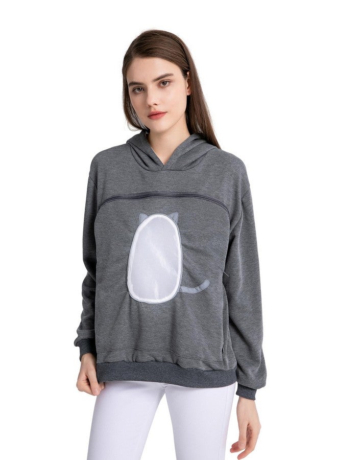 Alyc Pet Carrier Hoodie Cat Dog Pouch Holder Sweatshirt Large Pocket Pullover Shirt With Cat Ear For Women Dark Gray - Image 1