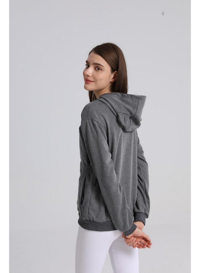 Alyc Pet Carrier Hoodie Cat Dog Pouch Holder Sweatshirt Large Pocket Pullover Shirt With Cat Ear For Women Dark Gray - Image 4