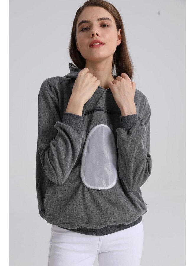 Alyc Pet Carrier Hoodie Cat Dog Pouch Holder Sweatshirt Large Pocket Pullover Shirt With Cat Ear For Women Dark Gray - Image 3