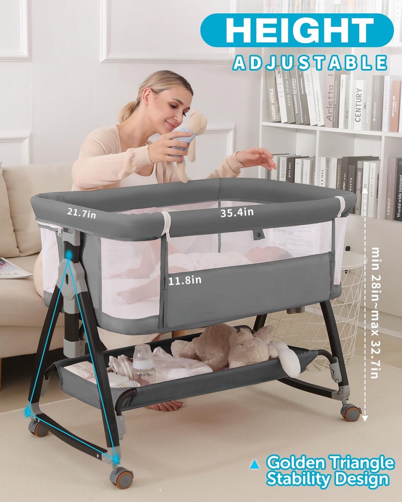 wayfong Baby Bassinet, Bassinet Bedside Sleeper with Wheels, Breathable Mesh Bedside Bassinet for Baby, Mosquito Net, Storage Basket, 6 Height Adjustable, Easy to Assemble - Image 2
