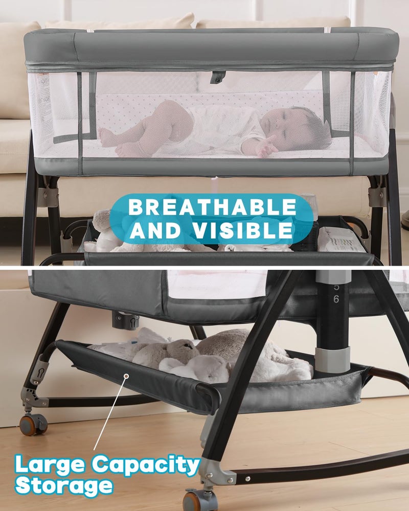 wayfong Baby Bassinet, Bassinet Bedside Sleeper with Wheels, Breathable Mesh Bedside Bassinet for Baby, Mosquito Net, Storage Basket, 6 Height Adjustable, Easy to Assemble - Image 5