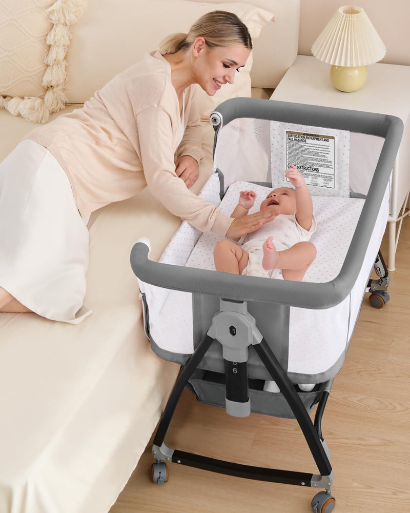 wayfong Baby Bassinet, Bassinet Bedside Sleeper with Wheels, Breathable Mesh Bedside Bassinet for Baby, Mosquito Net, Storage Basket, 6 Height Adjustable, Easy to Assemble - Image 1