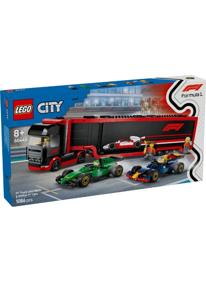 LEGO LEGO - City F1 Truck with RB20 & AMR24 F1 Cars 1086 Pieces - 60445  - Image 1