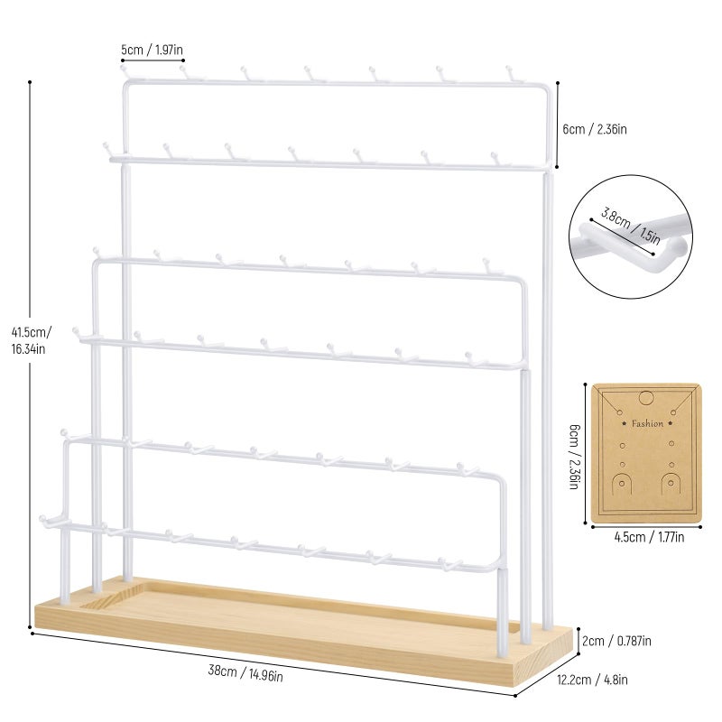 RNTBWD Earring Display for Vendors 6 Tier 42 Hooks Wood Earring Display Rack Holder for Earings Necklaces Rings Bracelets Keychains (White) - Image 5