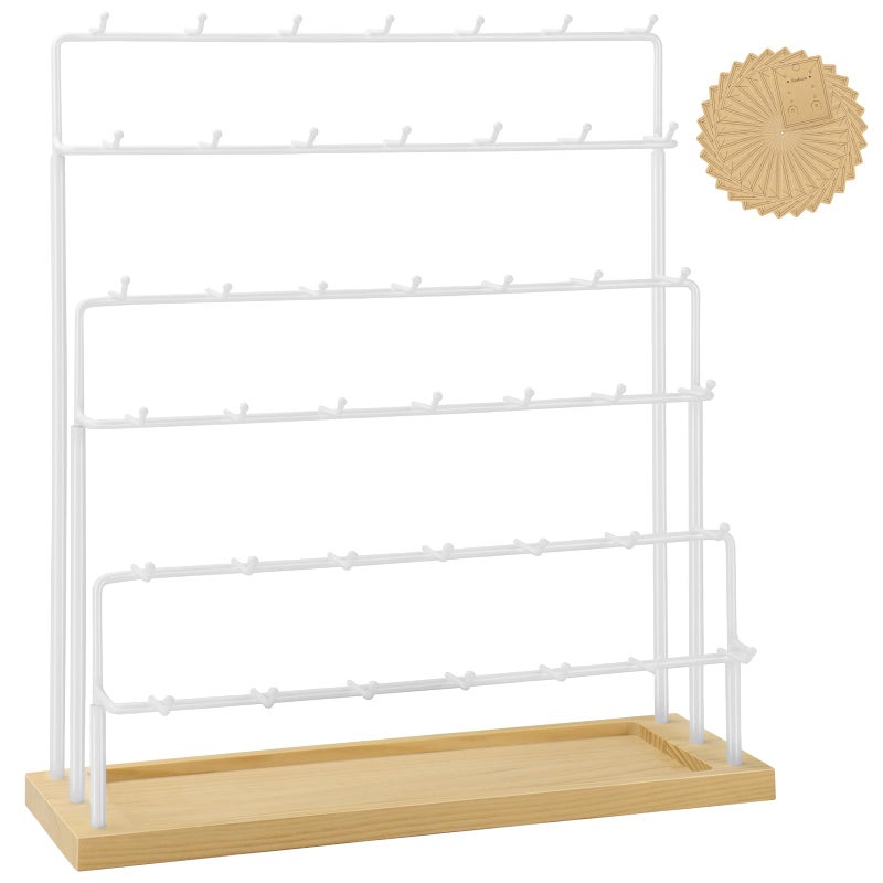 RNTBWD Earring Display for Vendors 6 Tier 42 Hooks Wood Earring Display Rack Holder for Earings Necklaces Rings Bracelets Keychains (White) - Image 1