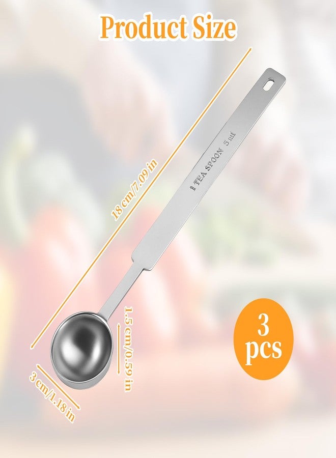 LUSTRIB 3 Pcs Stainless Steel 1 Teaspoon Scoop (5ml | 5cc | 1/3 Tablespoon), Teaspoon Measuring Spoons With Long Handle Scoop, 1 Tsp Measuring Spoon for Coffee Pet Food Grains Spices Dry Goods Kitchen Tool - Image 2