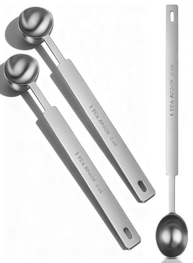 LUSTRIB 3 Pcs Stainless Steel 1 Teaspoon Scoop (5ml | 5cc | 1/3 Tablespoon), Teaspoon Measuring Spoons With Long Handle Scoop, 1 Tsp Measuring Spoon for Coffee Pet Food Grains Spices Dry Goods Kitchen Tool - Image 1