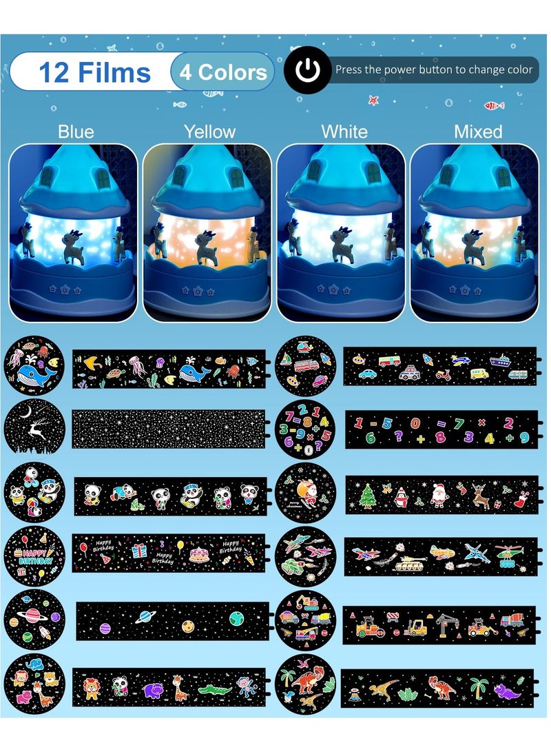 اكسيسن مصباح ليلي للأطفال مع جهاز عرض وجهاز تحكم عن بعد، مصباح عرض قابل لإعادة الشحن مع مؤقت، 12 أغنية و12 فيلمًا، مصباح دوار 360 درجة، جهاز عرض نجوم المجرة للأطفال، ديكور غرفة الأطفال - Image 2