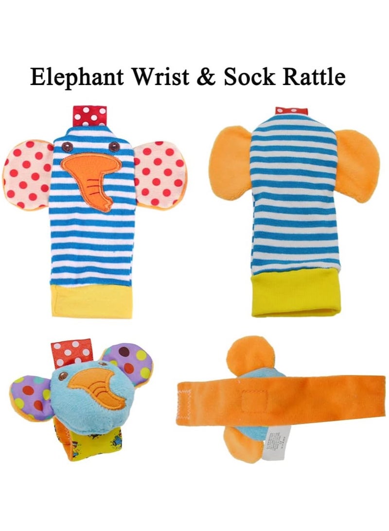 Adorable Animal Sensory Toy Set (4-Piece) - Montessori Wrist  Ankle Rattles for 0-12 Months, BPA-Free Teething Toys with Textured Elephant/Monkey Designs + Crinkle Socks (Baby Shower Gift Ready)  - Image 3