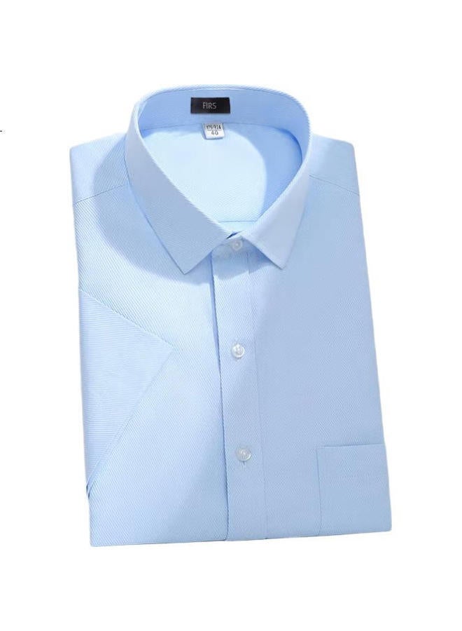FIRS Shanshan Men'S Summer Business Short-Sleeve Non-Iron Solid Color Turn-Down Collar Casual Shirt Men Blue Twill 1201 41 - Image 2