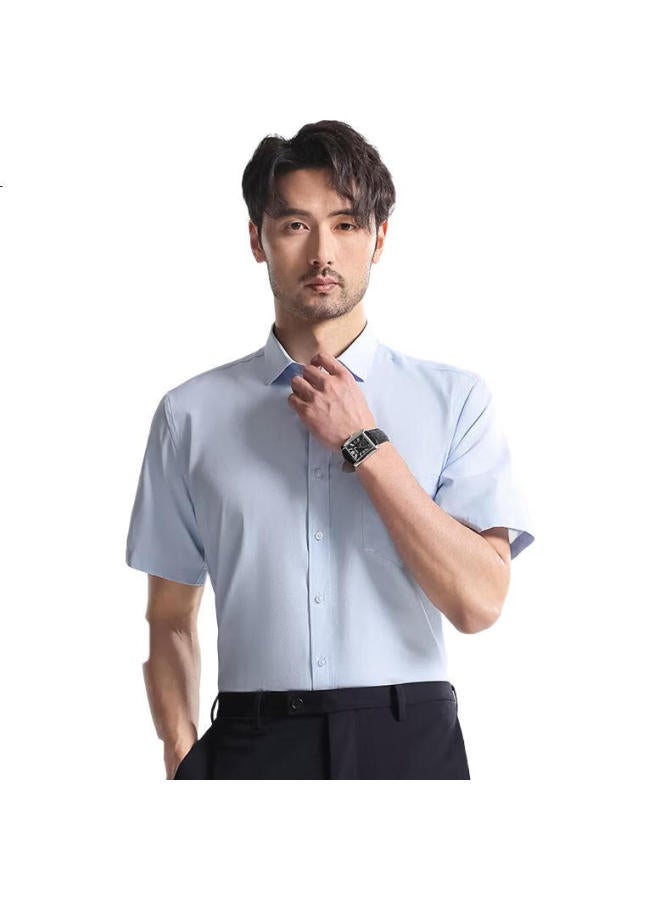 FIRS Shanshan Men'S Summer Business Short-Sleeve Non-Iron Solid Color Turn-Down Collar Casual Shirt Men Blue Twill 1201 41 - Image 3