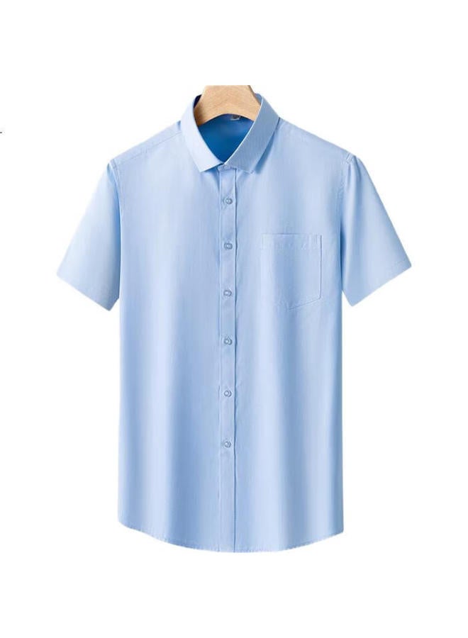 FIRS Shanshan Men'S Summer Business Short-Sleeve Non-Iron Solid Color Turn-Down Collar Casual Shirt Men Blue Twill 1201 41 - Image 1