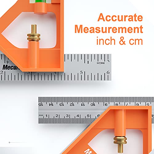 Mecurate 6“ Combination Square, 6 Inch 150mm Stainless Steel Combo Square for Accurate and Adjustable Woodworking Measurement with 2pcs Carpentery Pencils - Image 4