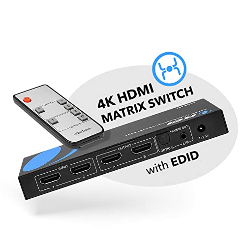 OREI 4K HDMI Matrix Switch 2 X 2, Switcher 18G UltraHD Supports Upto 4K @ 60Hz & 1080P IR EDID HDCP 2.- Remote Control (UHDS-202) - Image 2
