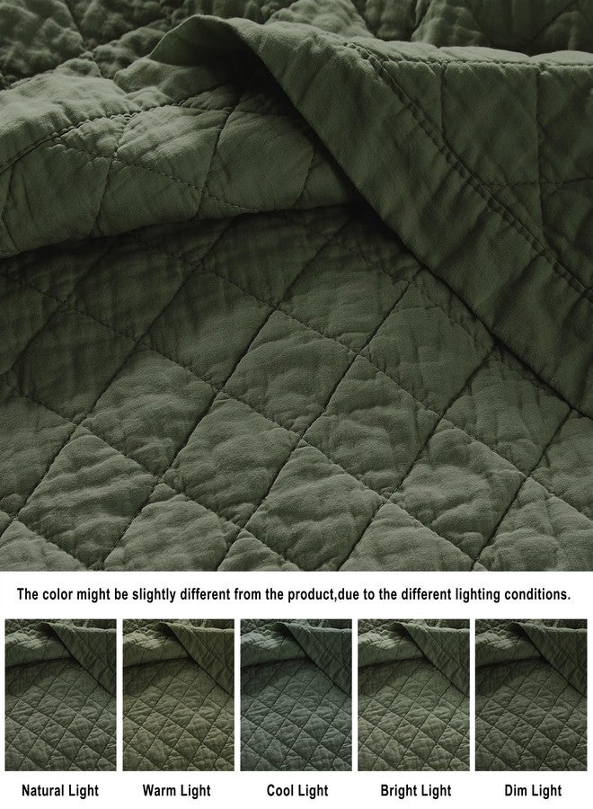 WDCOZY 100% Cotton Oversized King Size Quilt Set - Olive Green California Cal King Soft Lightweight Bedspread, Textured Like Linen, Farmhouse Country Rustic Coverlet, Diamond Stitch Bedding - Image 5