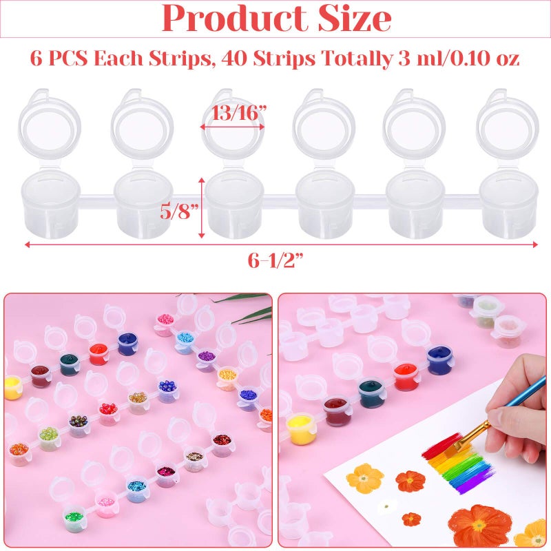 Caffox 240-Piece Empty Paint Pot, 40 Strips Acrylic Mini Paint Container Strip Storage with Lid for Classrooms, School Art & Crafts 3ml/ 0.1oz - Image 4