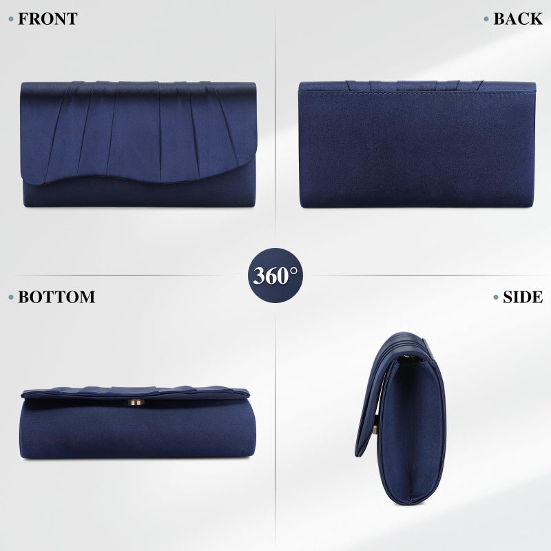 UBAYMAX Clutch Purses for Women Formal, Pleated Satin Evening Bag Evening Purse Handbags Evening Clutch for Prom Party Wedding (Blue) - Image 4