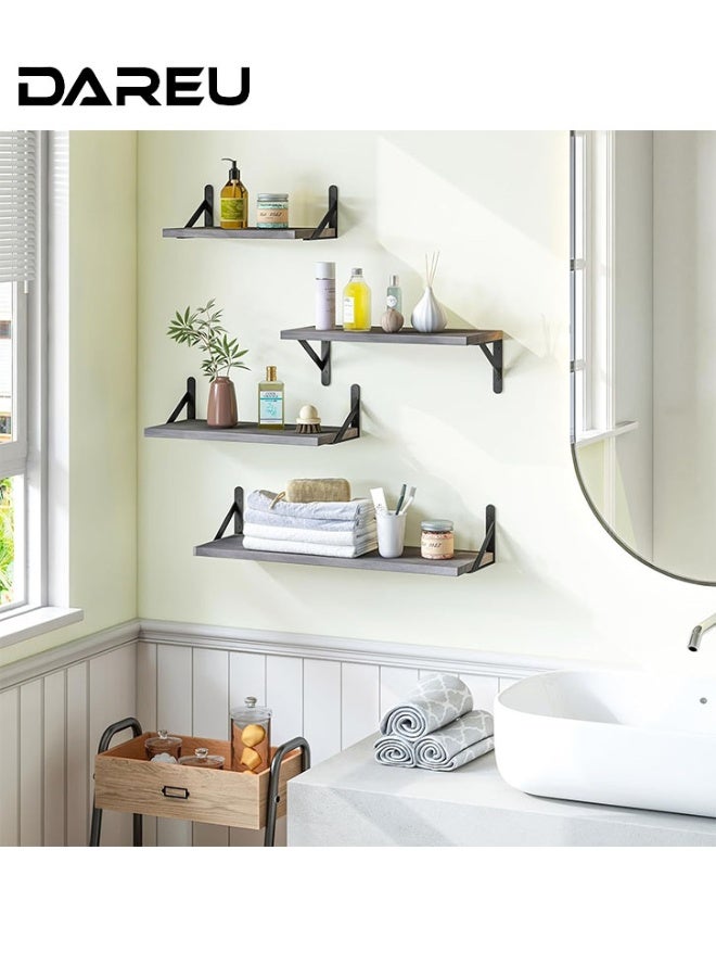 DAREU 4PCS Rustic Floating Shelves Wall Mounted, Multi-Size Paulownia and Distressed Pine Wood Shelves with Metal Brackets, Decorative Wall Storage for Bathroom, Bedroom, Living Room, Kitchen, Home Decor and Organization - Image 2