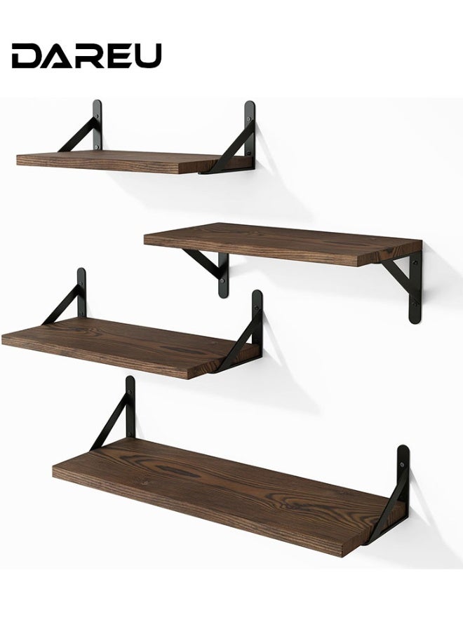 DAREU 4PCS Rustic Floating Shelves Wall Mounted, Multi-Size Paulownia and Distressed Pine Wood Shelves with Metal Brackets, Decorative Wall Storage for Bathroom, Bedroom, Living Room, Kitchen, Home Decor and Organization - Image 1