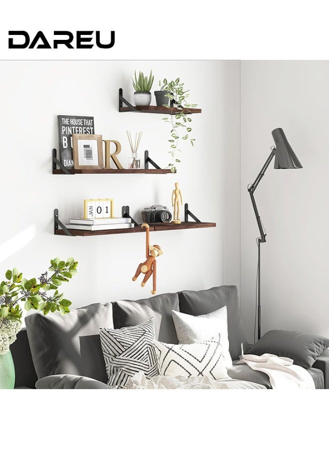 DAREU 4PCS Rustic Floating Shelves Wall Mounted, Multi-Size Paulownia and Distressed Pine Wood Shelves with Metal Brackets, Decorative Wall Storage for Bathroom, Bedroom, Living Room, Kitchen, Home Decor and Organization - Image 5
