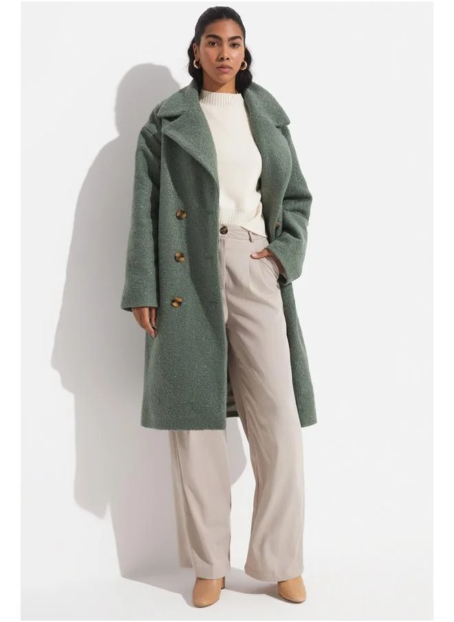 جون June Button Detailed Coat Green