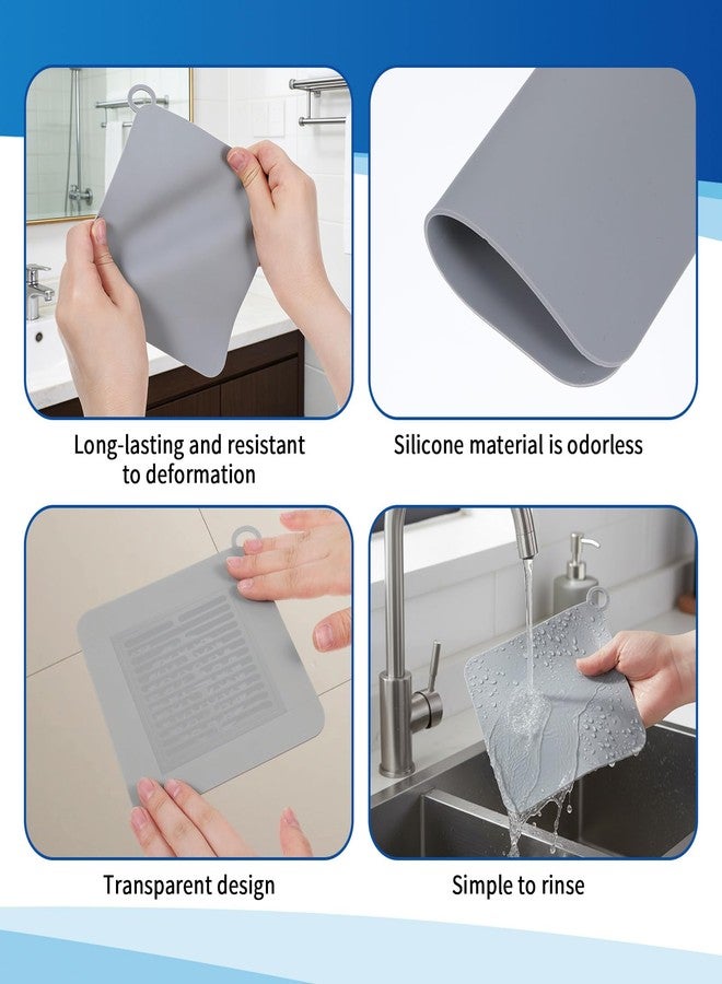 Gtziqa 4 PCS Silicone Tub Stopper Floor Drain Covers, 5.9 X 5.9 Inch Silicone Shower Drain Cover Sewer Anti-Odor Mats, Deodorizing Shower Stopper for Drains, Kitchen Toilet Laundry Bathroom Bathtub (Grey) - Image 4