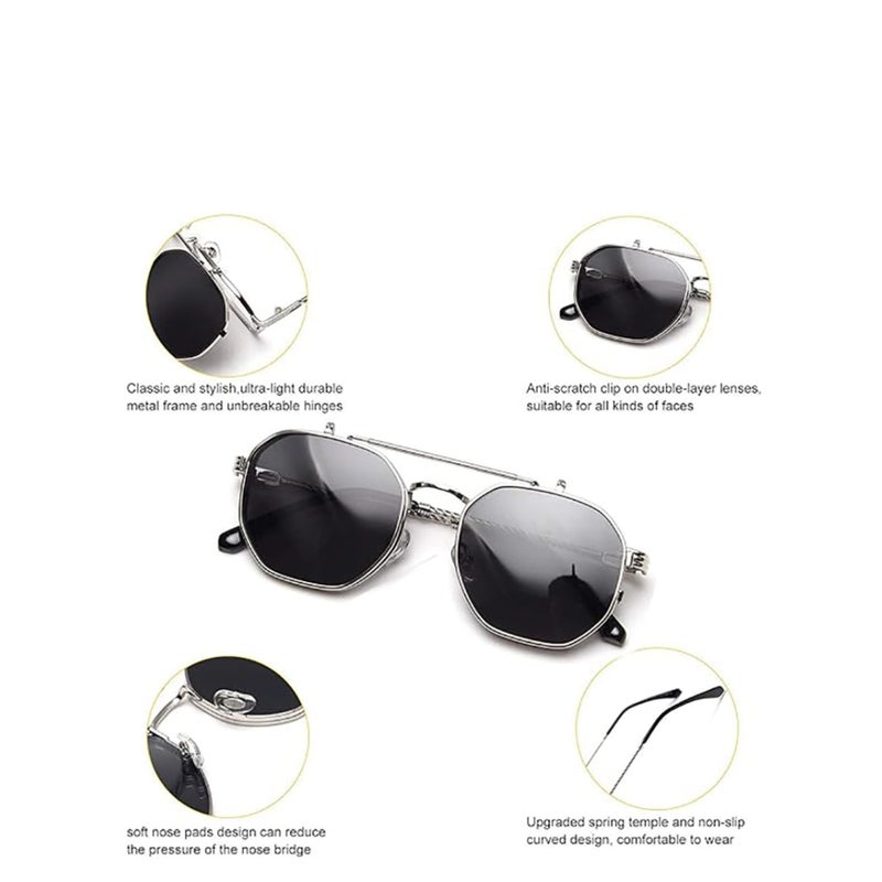 Zikra Fashion Polarized Sunglasses, Flip Up Sunglasses, Shades UV Protection Sun Glasses, Men Women Polarized Steampunk Flip Sunglasses with Double Lenses - Image 2