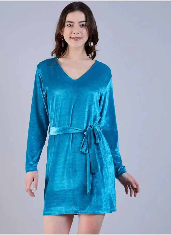 مرفوعة Women Fitted Party Wear Solid Wrap Dress