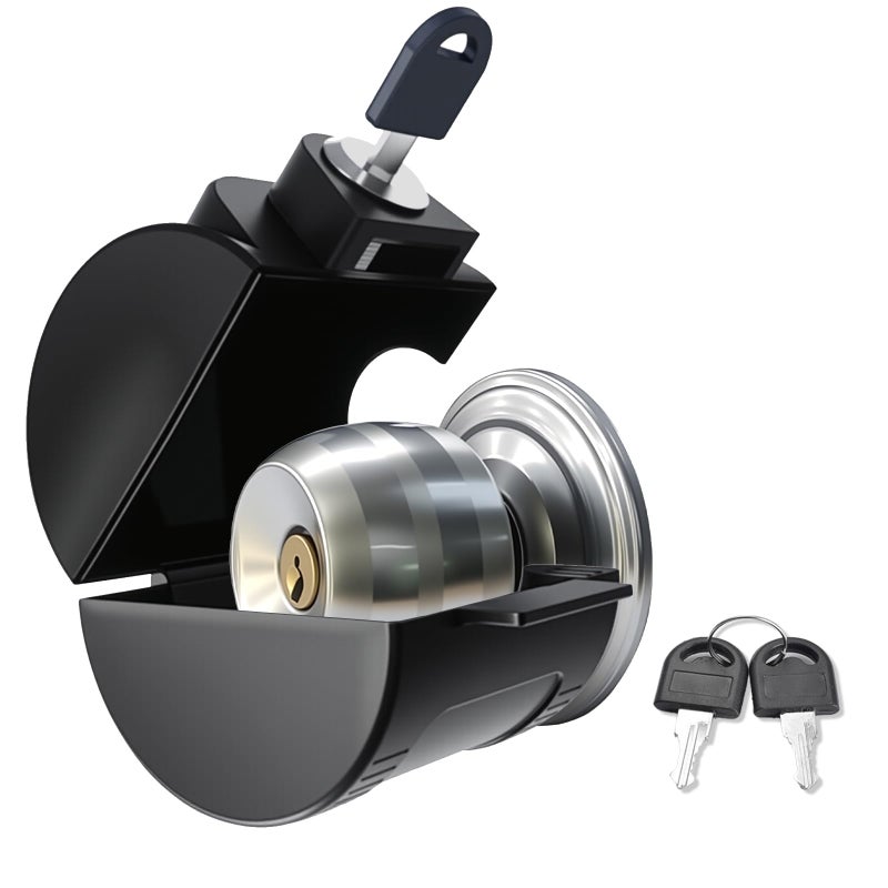 PILISPARK Child Proof Door Knob Cover Lock â€“ Prevents Turning of Door Knob and Access to Keyhole, Can be Used for Home Rentals, Evictions, Job Sites & More â€“ Keyed Alike (Black) - Image 1