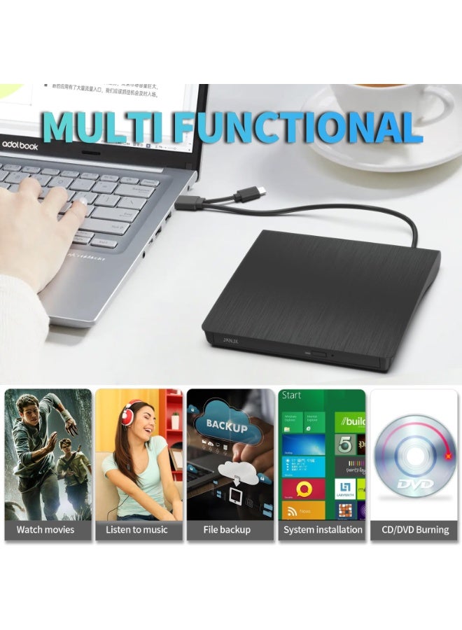 محرك أقراص دي في دي خارجي ، محمول USB 3.0 CD +/- Rw محرك أقراص دي في دي مشغل ، روم إعادة كتابة المحرق لأجهزة الكمبيوتر المحمولة وأجهزة الكمبيوتر المكتبية ، متوافق مع ويندوز 7/8/10/11 ماك ماك بوك برو / الهواء.  (محرق دي في دي) - Image 3