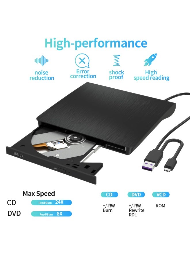 محرك أقراص دي في دي خارجي ، محمول USB 3.0 CD +/- Rw محرك أقراص دي في دي مشغل ، روم إعادة كتابة المحرق لأجهزة الكمبيوتر المحمولة وأجهزة الكمبيوتر المكتبية ، متوافق مع ويندوز 7/8/10/11 ماك ماك بوك برو / الهواء.  (محرق دي في دي) - Image 2