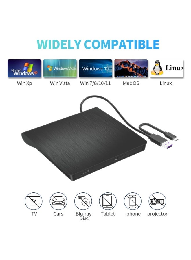 محرك أقراص دي في دي خارجي ، محمول USB 3.0 CD +/- Rw محرك أقراص دي في دي مشغل ، روم إعادة كتابة المحرق لأجهزة الكمبيوتر المحمولة وأجهزة الكمبيوتر المكتبية ، متوافق مع ويندوز 7/8/10/11 ماك ماك بوك برو / الهواء.  (محرق دي في دي) - Image 4