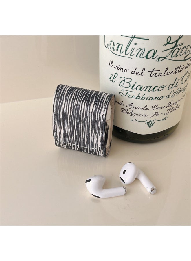 Generic - Suitable For Headset Protective Case Bluetooth Headset Zebra Earphone Case Thin Black And White Rose Headset Protective Case Leather Case-Color:[leather Case-black And White Thin Stripes Zebra Pattern Chain]-Applicable Models:【Airpods3/4/pro/pro2】 - Image 1