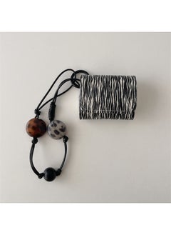 Suitable For Headset Protective Case Bluetooth Headset Zebra Earphone Case Thin Black And White Rose Headset Protective Case Leather Case-Color:[leather Case-black And White Thin Stripes Zebra Pattern Chain]-Applicable Models:【Airpods3/4/pro/pro2】
