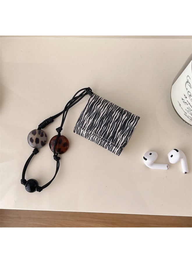 Generic - Suitable For Headset Protective Case Bluetooth Headset Zebra Earphone Case Thin Black And White Rose Headset Protective Case Leather Case-Color:[leather Case-black And White Thin Stripes Zebra Pattern Chain]-Applicable Models:【Airpods3/4/pro/pro2】 - Image 1