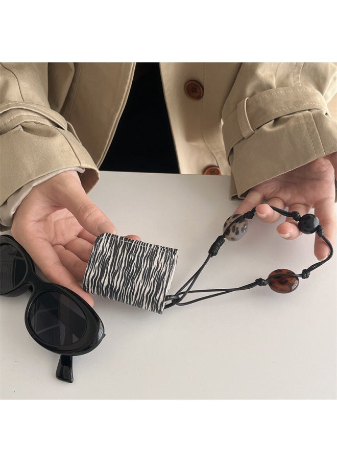 Generic - Suitable For Headset Protective Case Bluetooth Headset Zebra Earphone Case Thin Black And White Rose Headset Protective Case Leather Case-Color:[leather Case-black And White Thin Stripes Zebra Pattern Chain]-Applicable Models:【Airpods3/4/pro/pro2】 - Image 1