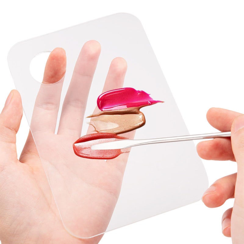 Mcduyant 2 Pcs Acrylic Makeup Palette Makeup Mixing Tray with Makeup Spatula for Beauty Salon Color Cream Liquid Foundation Mixing Palette (Rectangular) - Image 2