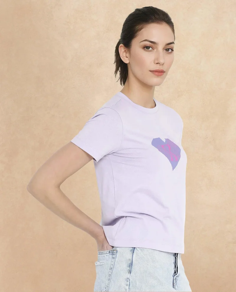 Rareism Women's Boxy Fit T-Shirt With Chest Graphic