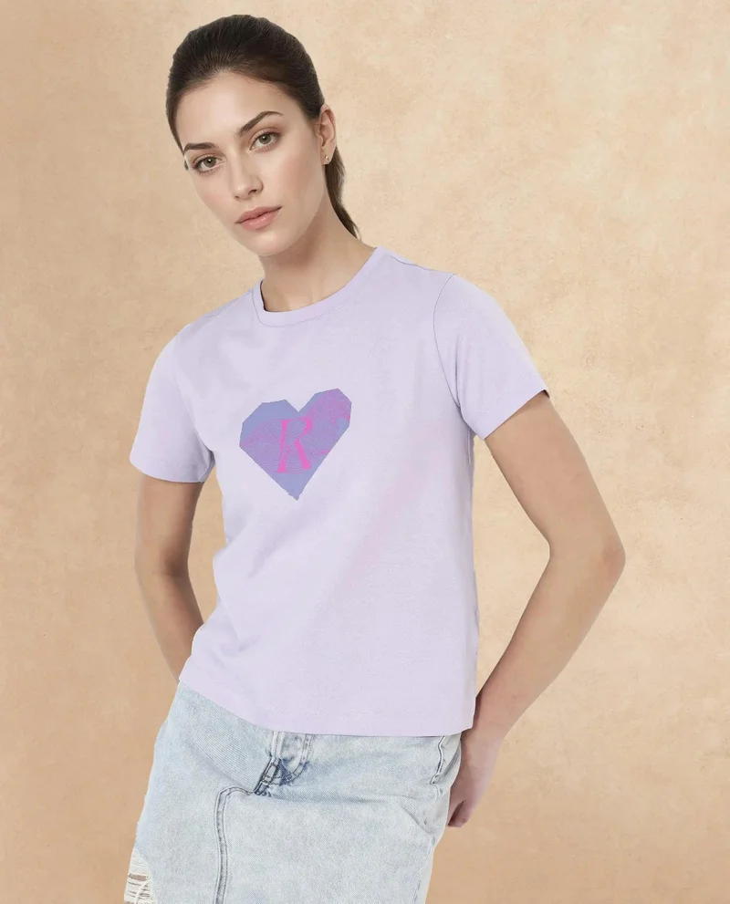 Rareism Women's Boxy Fit T-Shirt With Chest Graphic